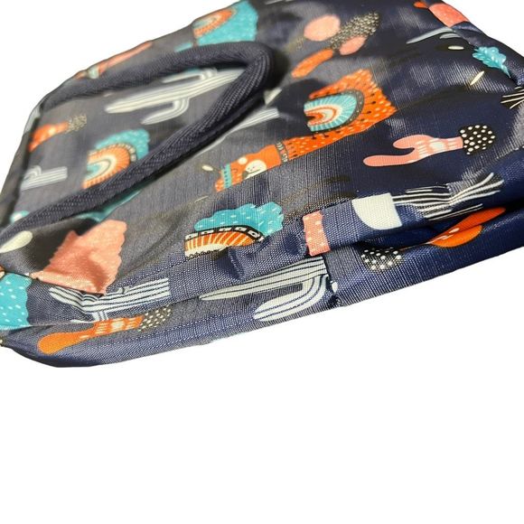 Llama Insulated Lunch Box Navy Blue Pastel Cartoon Llamas Zipper 8” x 9” x 5” - Picture 8 of 9